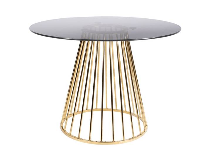 Table repas en verre fumé et pied doré