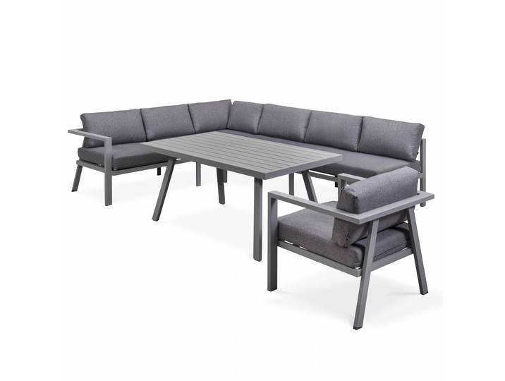 Oviala - Salon de jardin d'angle en aluminium 7 places avec 1 table basse