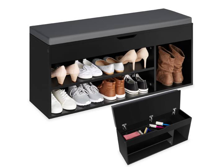 Banc à chaussures NATALYA avec coussin d'assise 104x30x49cm - noir