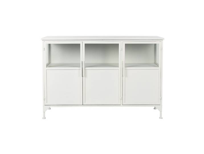 Buffet en métal blanc, 2 portes, vitré/plein, style industriel -