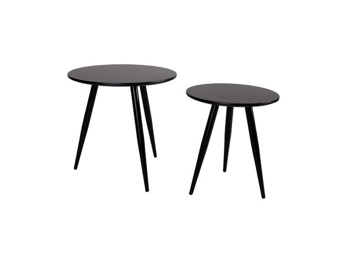Tables d'appoint en bois noir, lot de 2, plateau rond, 3 pieds mé