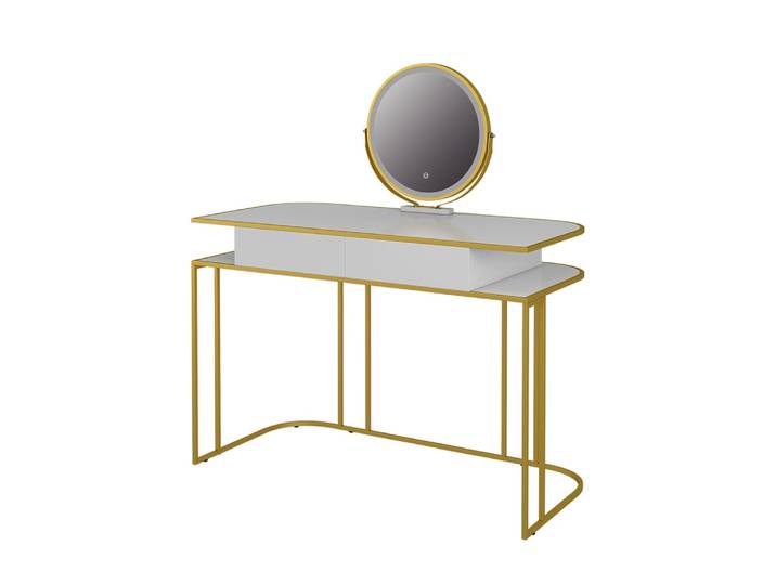 Coiffeuse avec miroir led blanc/or 110x122cm