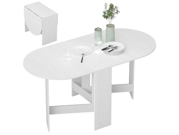 HOMCOM Table à manger pliante, table pliante cuisine ovale jusqu'à 6 personnes, pour petits espaces, salle à manger, blanc