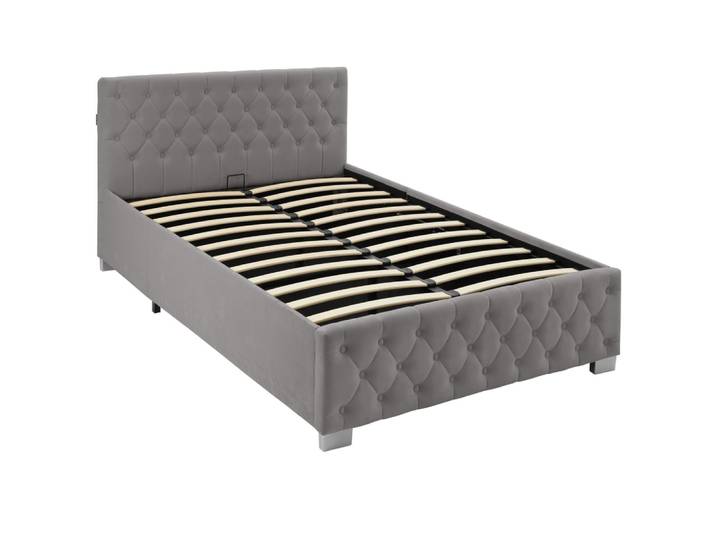 Lit capitonné avec bandes led et espace de rangement 120x200 gris