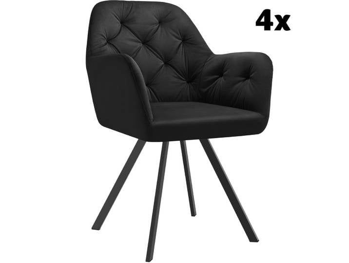 Lot 4 fauteuils pivotants 180° velours rembourrés motif matelassé noir