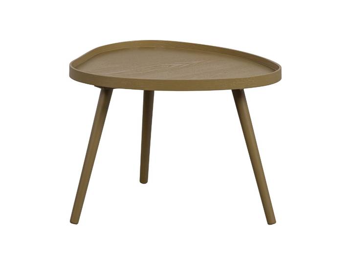 Table d'appoint en bois kaki, plateau MDF, pieds en pin, forme or