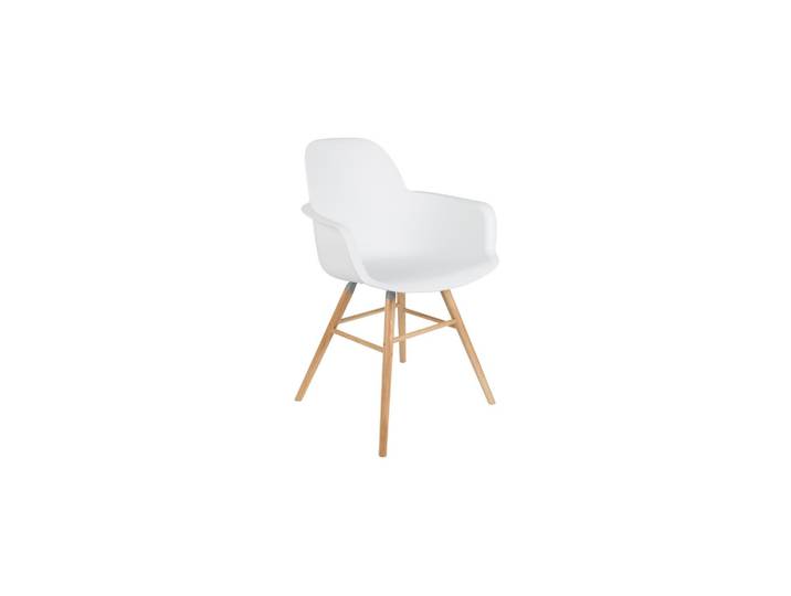 Fauteuil en polypropylène blanc, assise enveloppante, pieds frêne