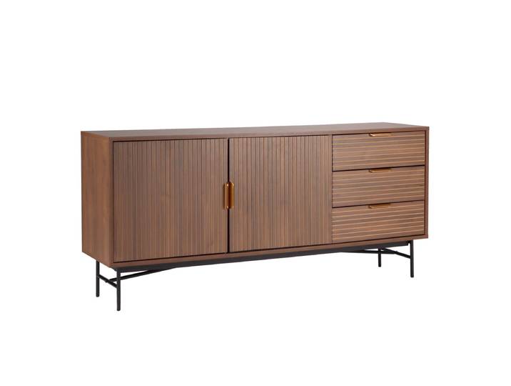 Oviala Buffet 2 portes et 3 tiroirs en mélaminé et acier 160 cm, GABIN Marron