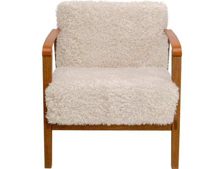 Fauteuil en polyester bouclé crème et chêne