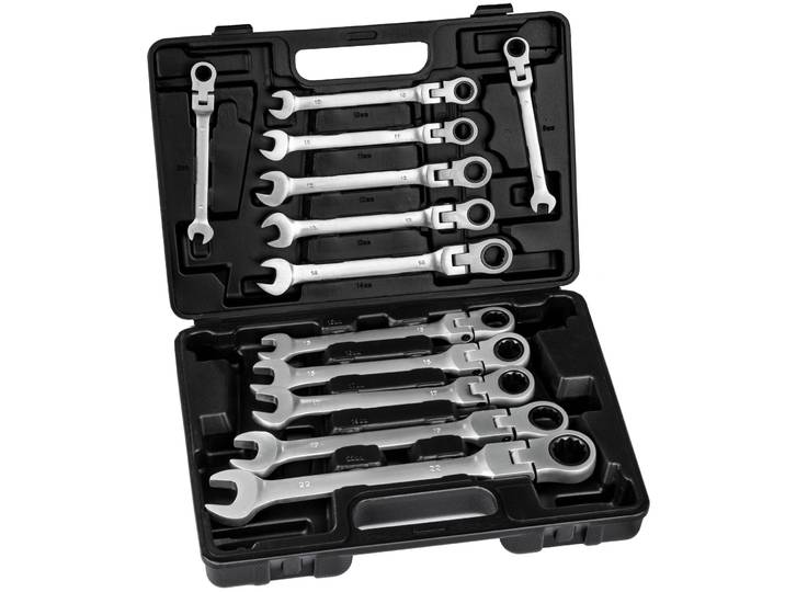 Coffret à Outils, 12 Clés à Cliquet Acier Chrome Vanadium - noir