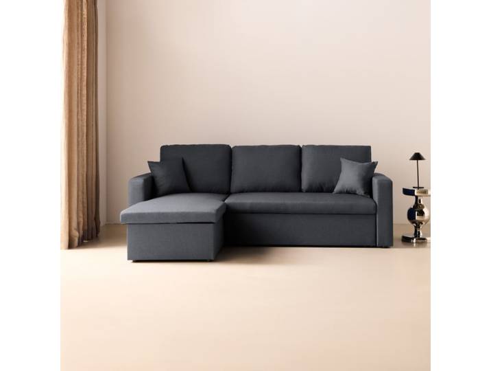 Canapé d'angle convertible 3 places en tissu gris chiné foncé