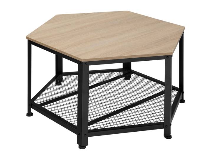 Table basse de salon hexagonal en panneau de fibres bois clair