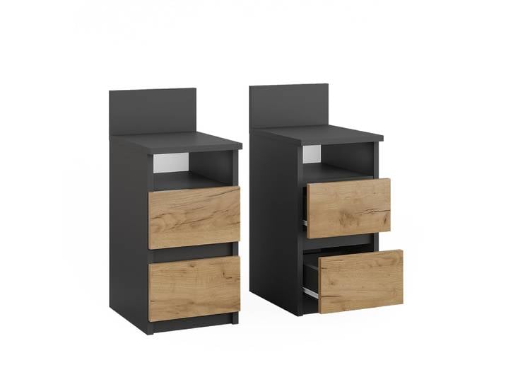 Table de nuit lot de 2 anthracite/chêne doré 25x59.1cm