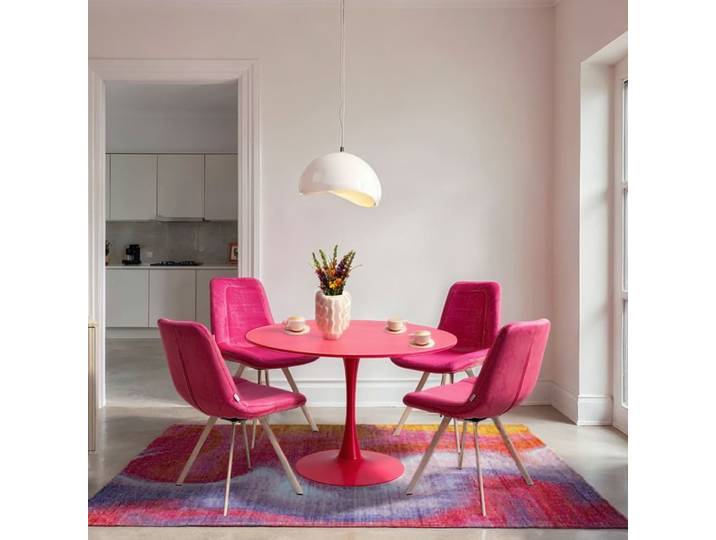 Chaise pivotante en velours rose et acier blanc