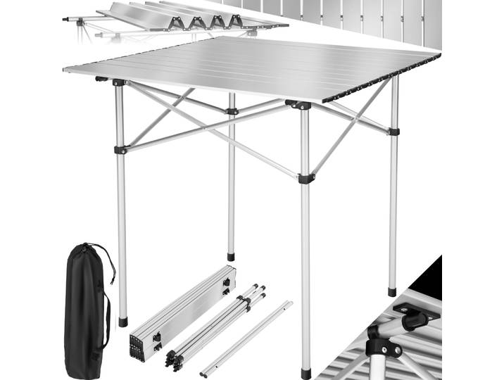 Table pliante de camping en aluminium avec housse, 70 x 70 x 70 cm - gris