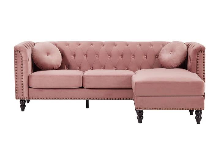Canapé d'angle velours 4 places rose