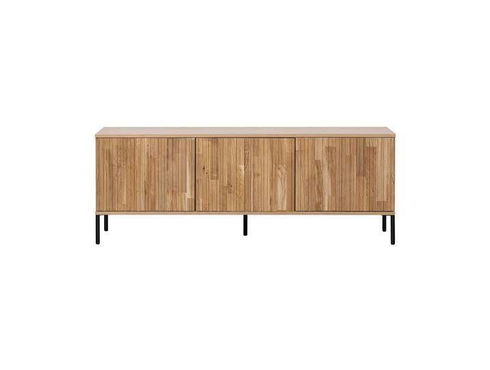 Grand meuble TV en bois de chêne beige, 3 portes, avec rangement,