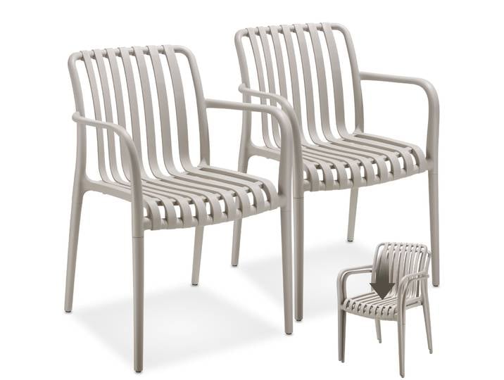 Chaises de jardin ALCUDIA empilables et résistantes aux intempéries - taupe, Lot de 2