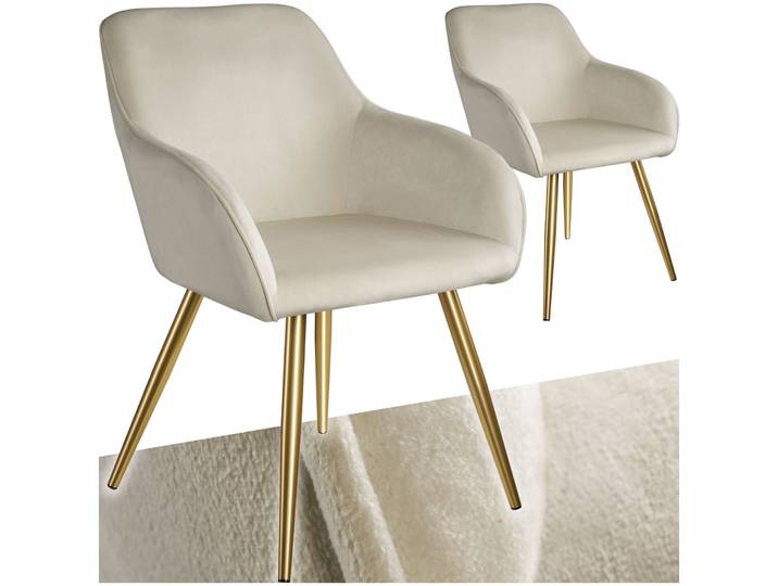 Chaise MARILYN Effet velours style scandinave - crème/or, Lot de 2