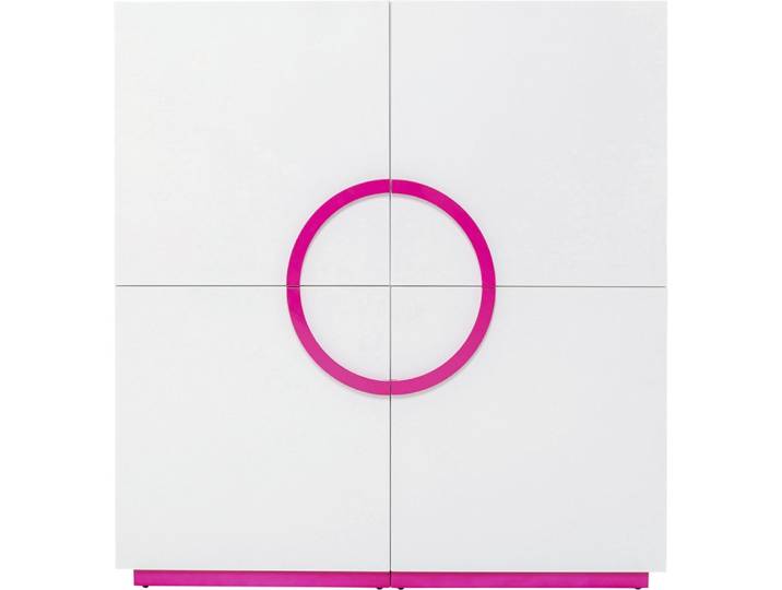 Armoire 4 portes en verre blanc et acier rose