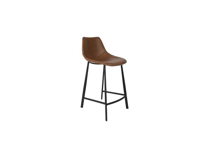 Tabouret de comptoir en cuir marron, assise arrondie, repose-pied