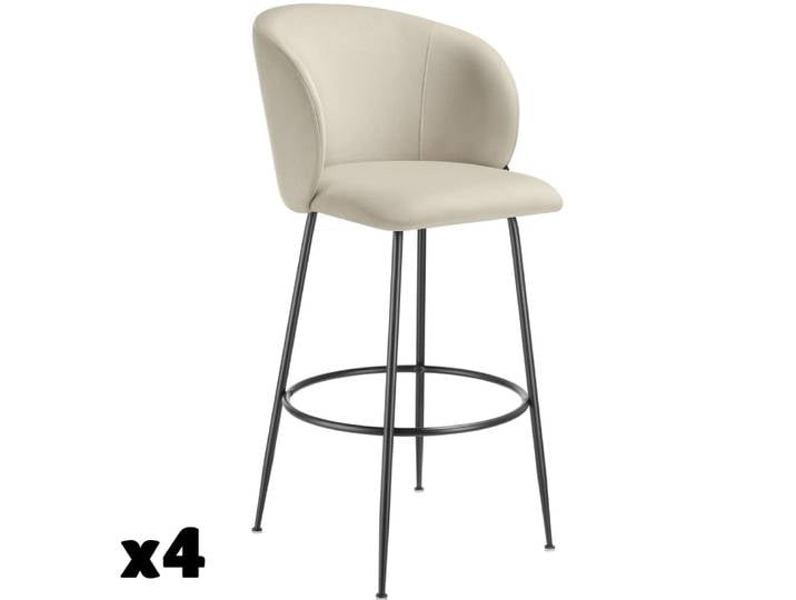 Lot 4 tabourets de bar rembourrés avec dossier aspect velours crème