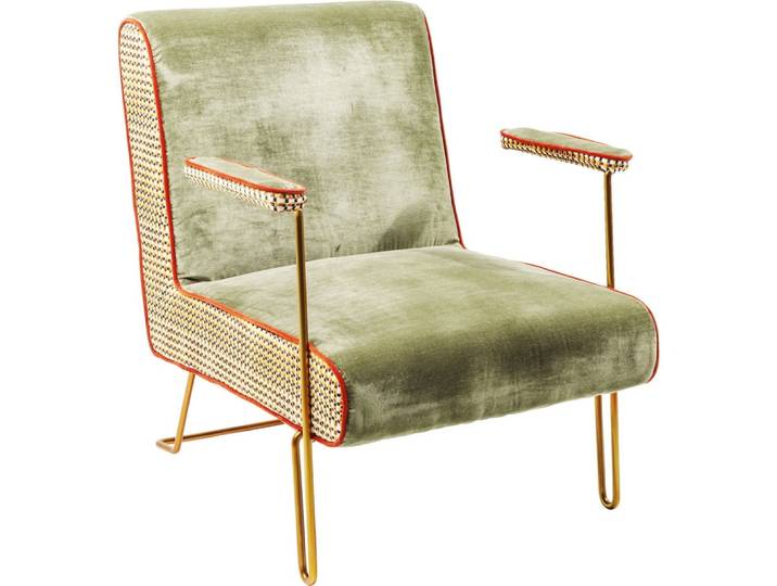 Fauteuil en velours vert et acier doré