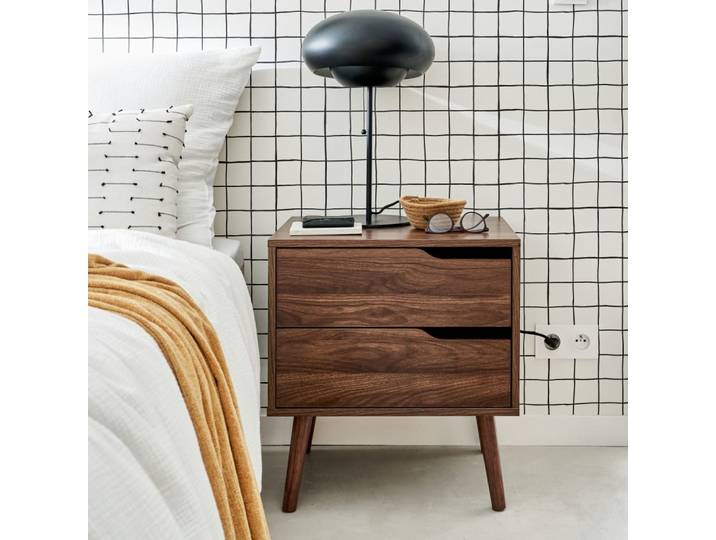 Table de chevet décor bois teinté noyer
