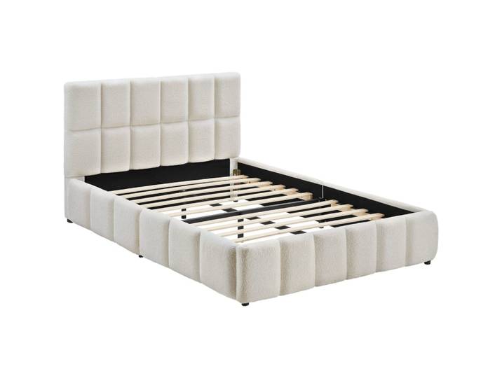 Lit rembourré, sommier lattes, charge 250 kg, crème 133x220x93cm