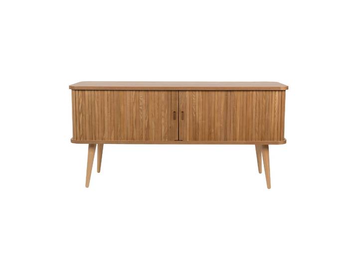 Buffet en bois plaqué frêne beige, 2 portes, portes coulissantes,