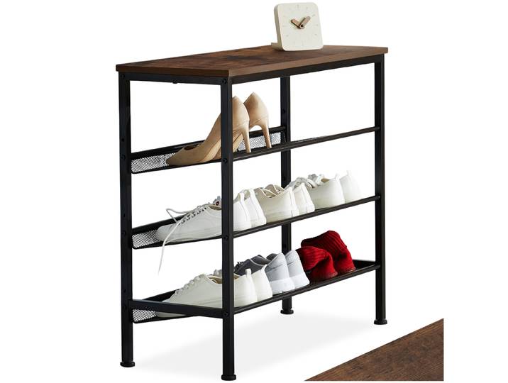 Étagère à chaussures WOLVERHAMPTON 75,5x30,5x69,5cm - Bois foncé industriel, rustique
