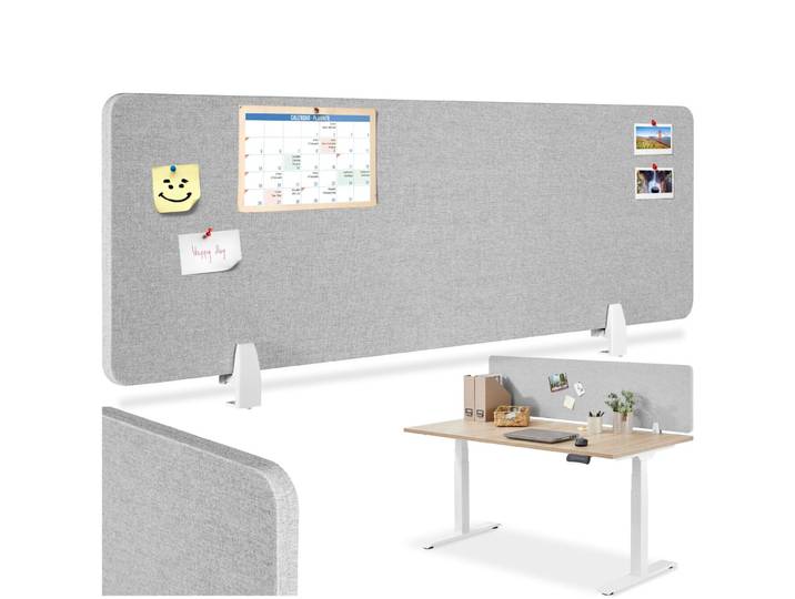 Cloison de bureau Noisy avec coins arrondis - 130 x 40 cm, gris