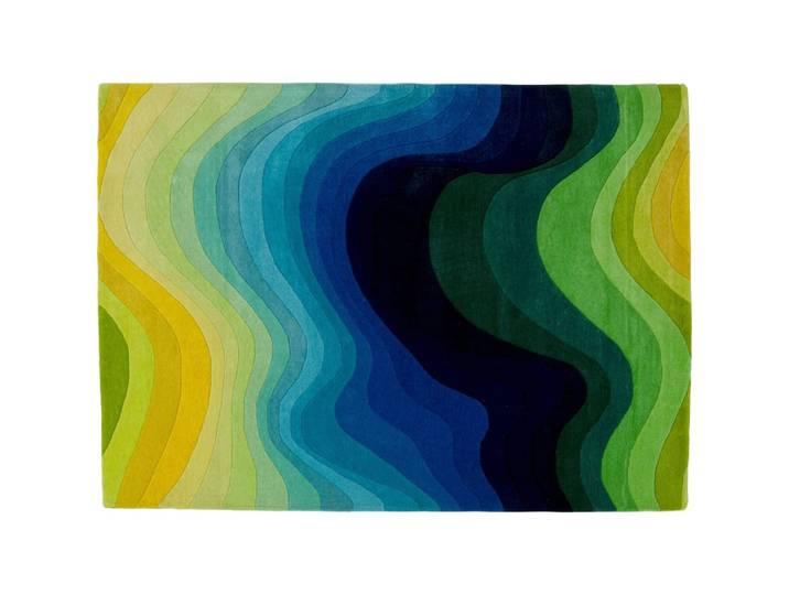 Tapis en viscose vert, jaune et bleu 240x170