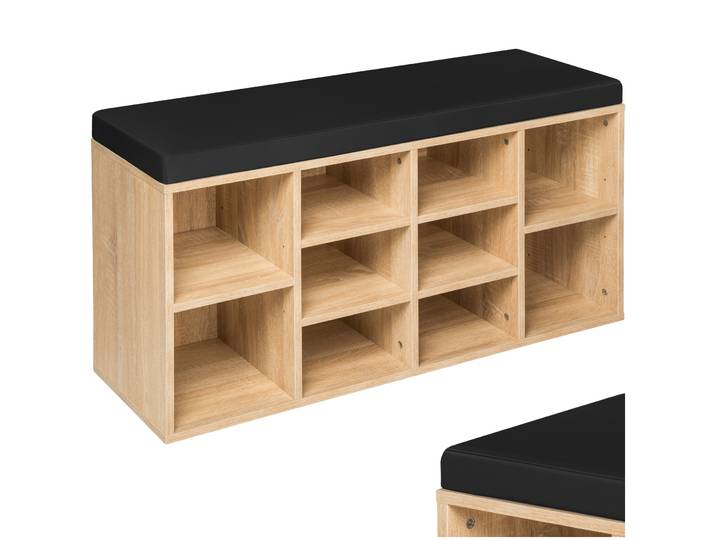 Meuble à chaussures Banc de rangement avec coussin d'assise 103,5x48x30cm - noir/marron chêne clair