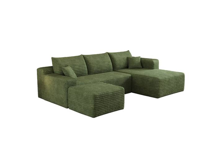 Canapé d'angle compressé en velours côtelé vert avec méridienne