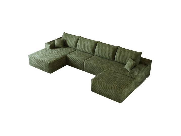 Canapé modulaire compressé en velours côtelé vert avec méridienne
