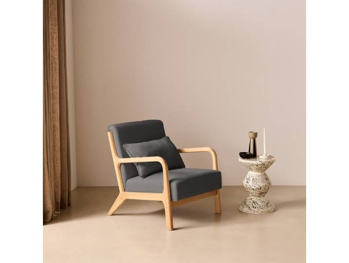 Fauteuil en bois avec tissu gris foncé 65x 80x79cm