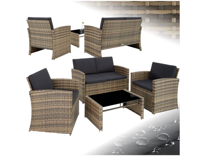 Salon bas de jardin LUCQUES 4 places - marron naturel/gris foncé