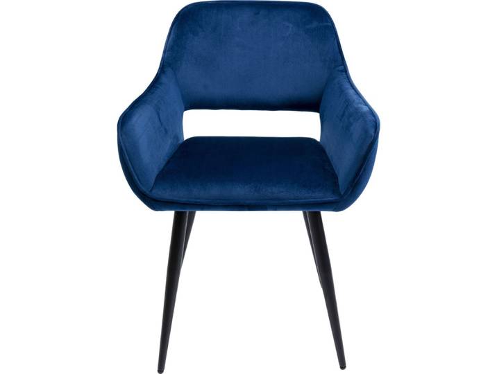 Chaise avec accoudoirs en velours bleu pétrole et acier