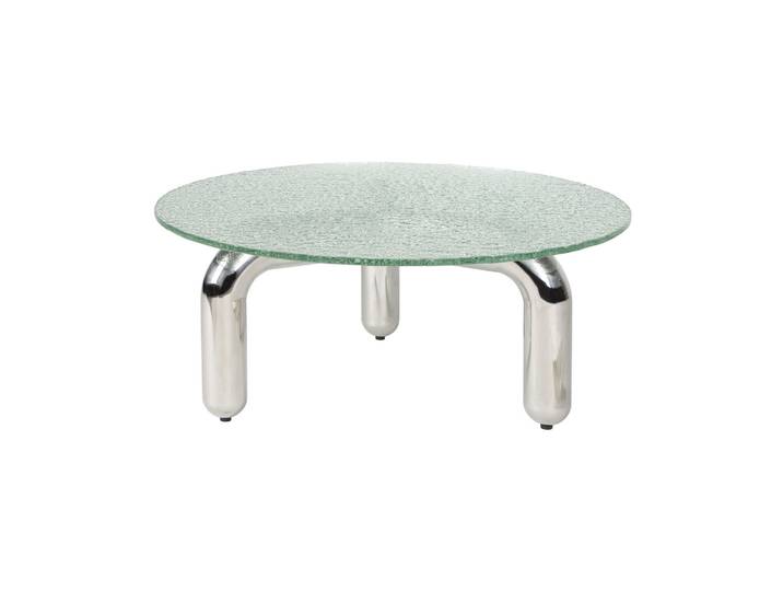 Table basse ronde en verre et métal argenté Marly