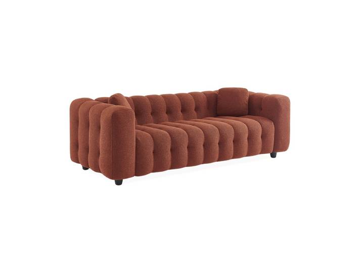 Sweeek Canapé 3 places bouclette texturée capitonnée LEON Rouge Terracotta