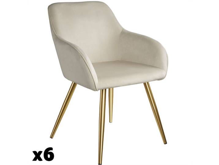 Lot de 6 pièces chaise rembourrée effet velours, or, crème, crème/or