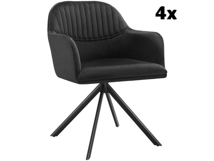 Lot de 4 chaises pivotantes à 360° en velours avec rembourrage noir