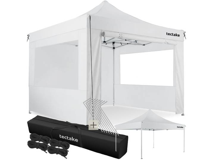 Pavillon de jardin pliable en aluminium 3 x 3 m avec 4 parois latérales - blanc