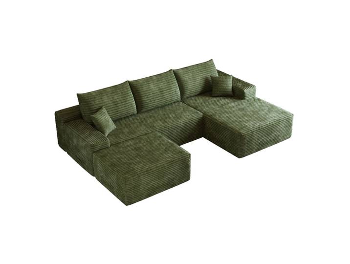 Canapé d'angle compressé modulaire vert avec méridienne 270 cm