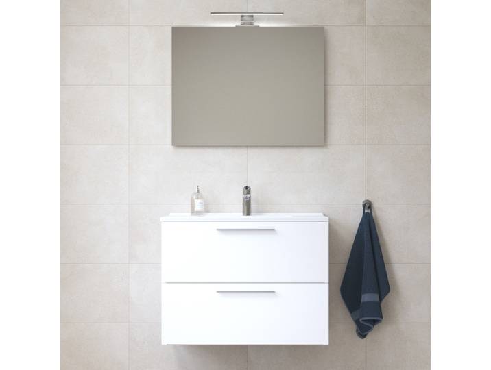 Mia ensemble meuble 79x61x39,5 cm avec miroir, lavabo et éclairage LED, Blanc brillant (MIASET80B)