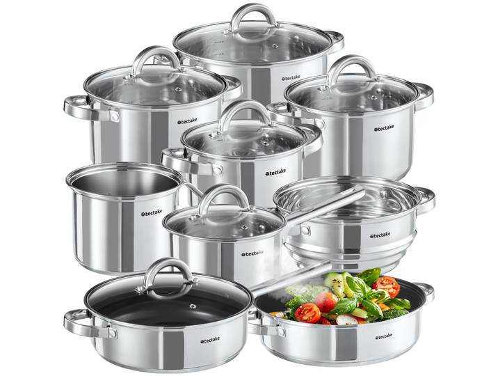 Batterie de cuisine TURIN 15 pièces, acier inoxydable, adaptée à l'induction - argent