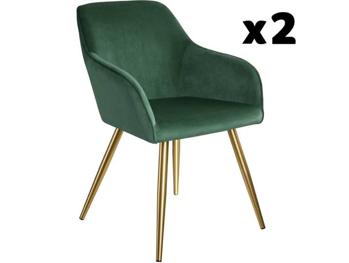 Lot de 2 chaises rembourrées velours en polyuréthane vert foncé et or