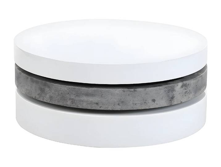 Table basse pivotante ronde avec 1 niche en MDF - Béton et blanc - JANITA