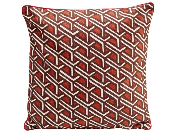Coussin rouge motifs bordeaux et blancs en coton 50x50